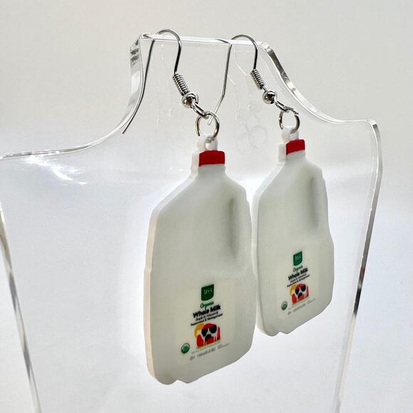 Milk Earrings - Milk Jugs - Milk Accessories - Cow Earrings - Milk and Cookies - Picture 2 of 7
